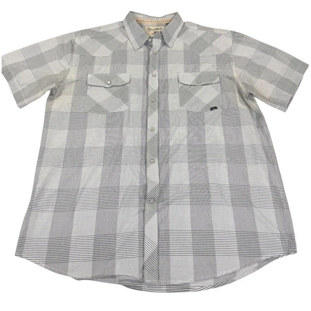 Coastal Mens XXL Western Pearl Snap Shirt Black White Plaid Short Sleeve